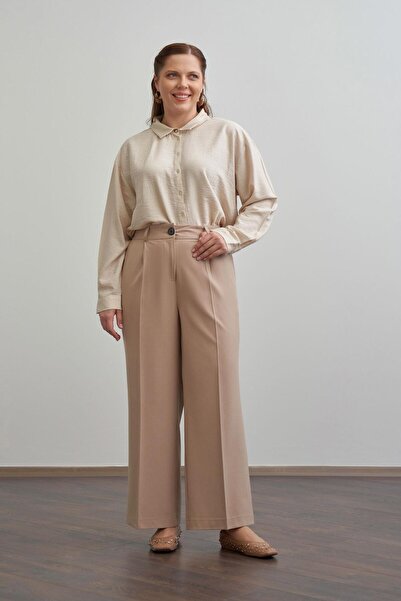 ALLDAY Бежеві штани з плісированою передньою частиною з полівіскону