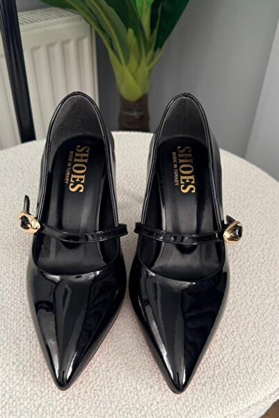 Les Passent Women's Sarah Black Patent Leather 7cm Thin Heel Front Buckle Shoes Stiletto