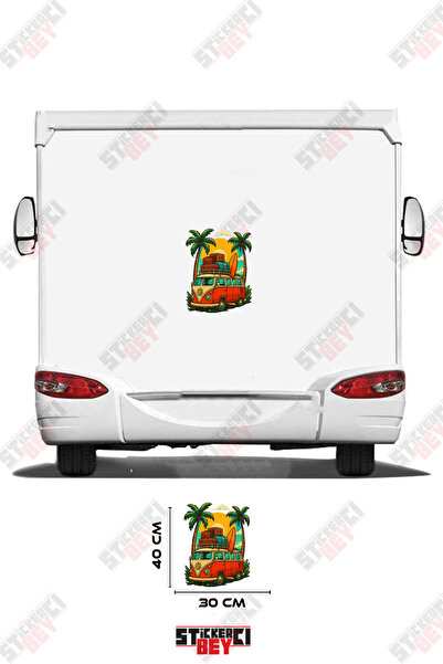 STİCKERCI BEY ملصق كرفان بتصميم صيفي يصور كرفانًا يقف بين أشجار النخيل