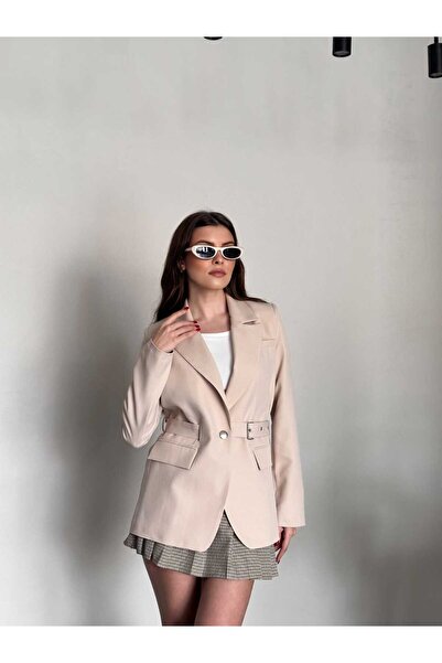 VESS MODA Belt Design Button Detailed Blazer Jacket