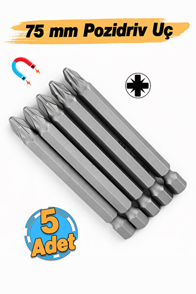 Badem10 (5 Adet) Mıknatıslı 75 mm Pozidriv Bits Uç PZ2 Manyetik 1/4" Matkap U...