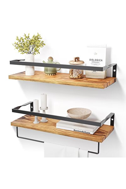 DifferTimp Set of 2 DifferTemp Wall Shelves 40cm, Wood, Towel and Spice Rack,...
