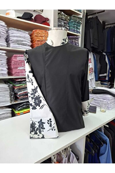 PERSONELİTY SİYAH KOLU ÇİÇEK DESENLİ AŞÇI CEKETİ