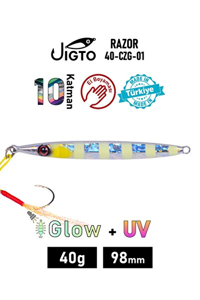 JIGTO Jig, Zoka, Suni Yem, Glow UV Metal Jig, 40Gr 10cm Razor 40