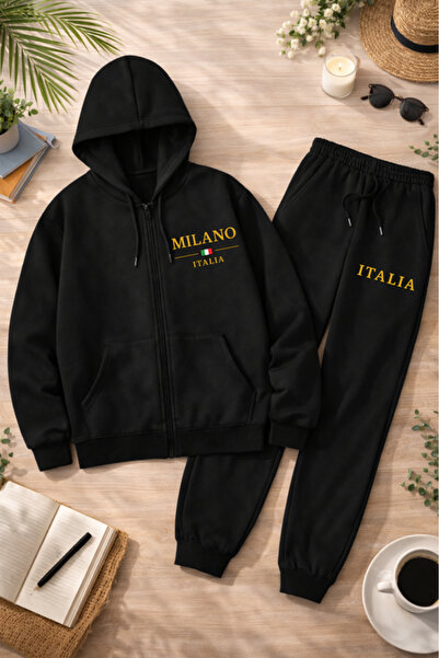 Pink Sky Unisex Printed Zippered Hooded Sweatshirt & Jogger Tracksuit Set