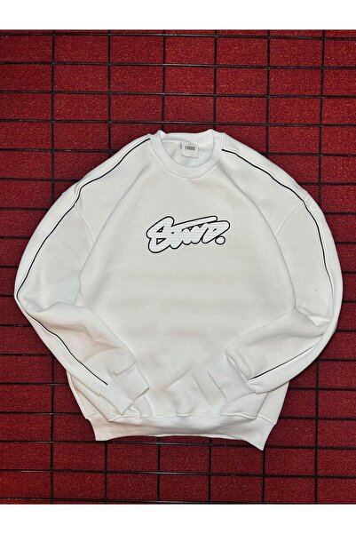 NAxE Men's Clothing Erkek Regular Gri Çizgi Detaylı Beyaz Uzun Kol Bisiklet Y...