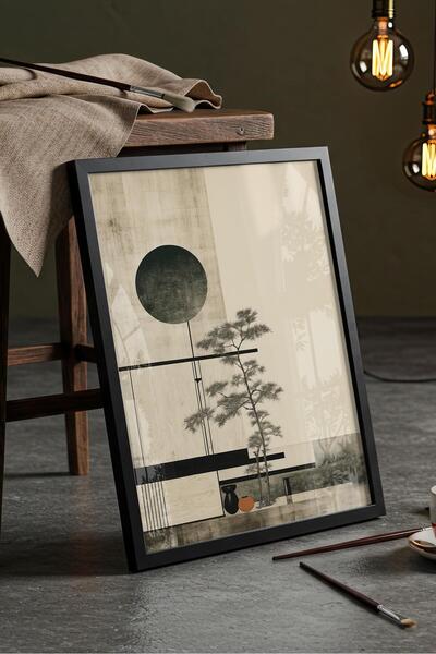 Buka Shops Zen Esintisi: Minimalist Japon Ağacı - Siyah Çerçeveli Tablo