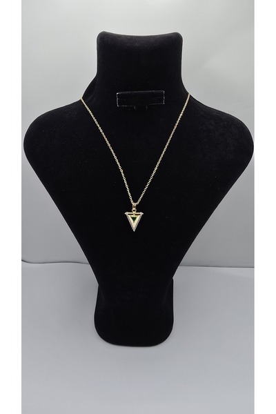 ahsenaksesuar2025 Stainless Steel Gold Color Triangle Charml Green Zircon Sto...