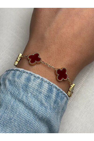 stainles steel Van Cleef Model Gold-Bordo Yonca Bileklik