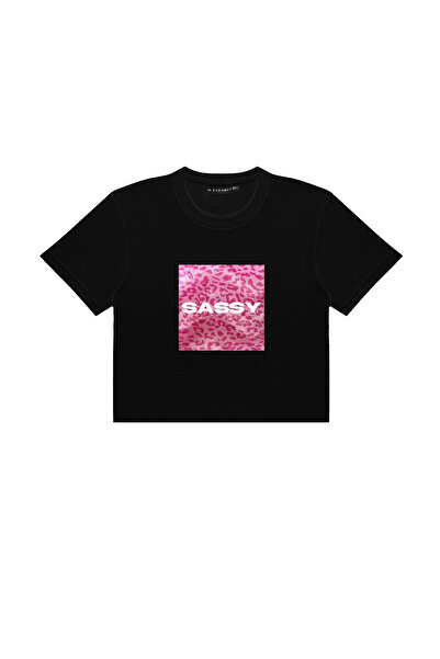 Sekizbiraltı Sassy Printed Black Crop Top