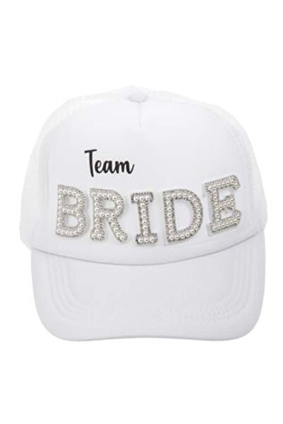 OEM White Cap with 'Team Bride' Print and Beads for Women