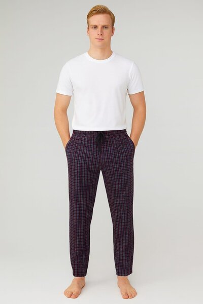 Pemilo Men's Patterned Pocketed 100% Cotton Single Bottom Pants