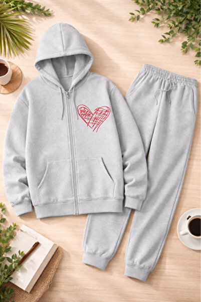 Pink Sky Unisex Printed Zippered Hooded Sweatshirt & Jogger Tracksuit Set