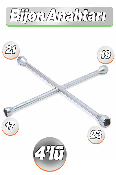 Badem10 Bijon Anahtarı 4’lü Set 17x19x21x23 Oto Teker Lastik Sökme Çelik Tami...
