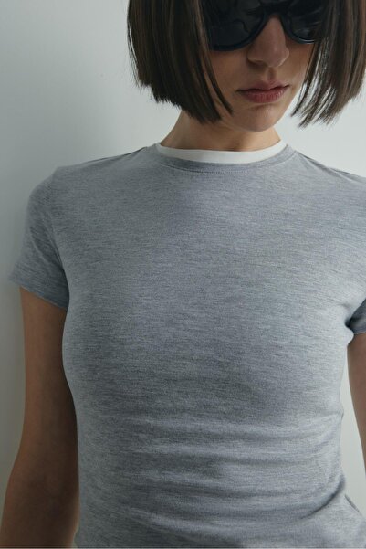 Suud Collection Gray Skinny Fit Basic T-Shirt