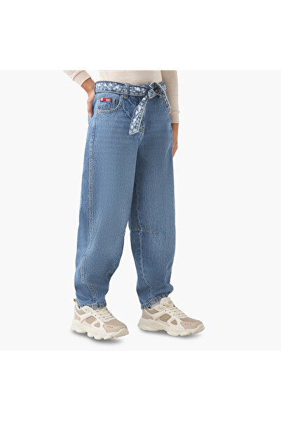 Lee Cooper Girls Jeans with Embroidery - Cotton - Belted Waist