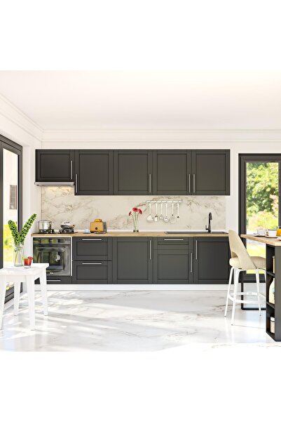 DEKOREX Pia Antrasit 300 Cm Aspiratör Ve Çekmece Modüllü Meşe Tezgahlı Hazır ...