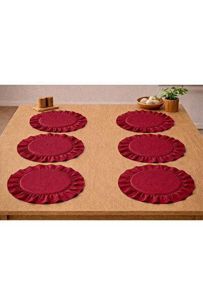 ŞAH TEXTILE DESIGN Bordo keten firfırlı supla takımı 6'lı çeyiz seti