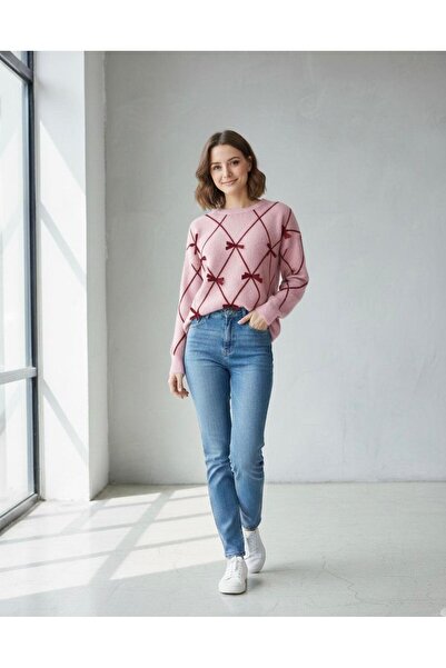 ANUBİS Women's Diamond Patterned Crew Neck Knitwear Sweater