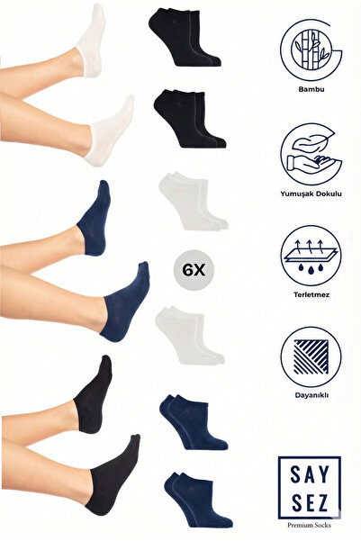 SAYSEZ Bamboo Women's Sneaker Black-White-Navy. Socks Stitch-Free Invisible A...