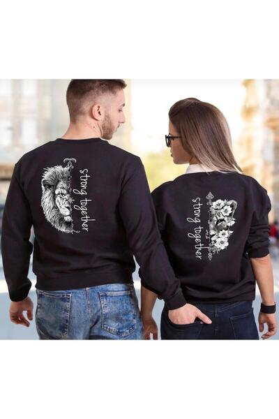 Oceanwear Sevgililer Günü Çift Kombin Aslan Sırt Baskılı Kadın / Erkek Düz Sw...