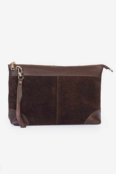 Alessia Bag Nila Genuine Leather Clutch Bag Brown Suede