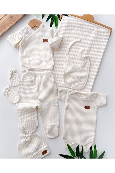 hümabebe Baby Deep Waffle 100% Cotton 7-Piece Newborn Hospital Release Bodysu...