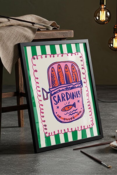 Buka Shops Pop-Art Sardalya Konservesi - Siyah Çerçeveli Tablo
