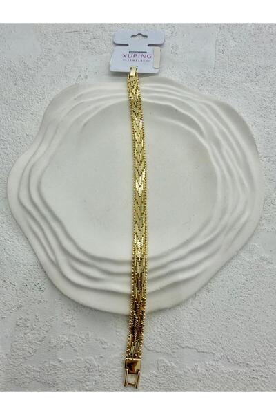 XUPİNGS Xuping 14 Ayar Altın Kaplama İnce Zikzak Hasır Model Bileklik 19 cm
