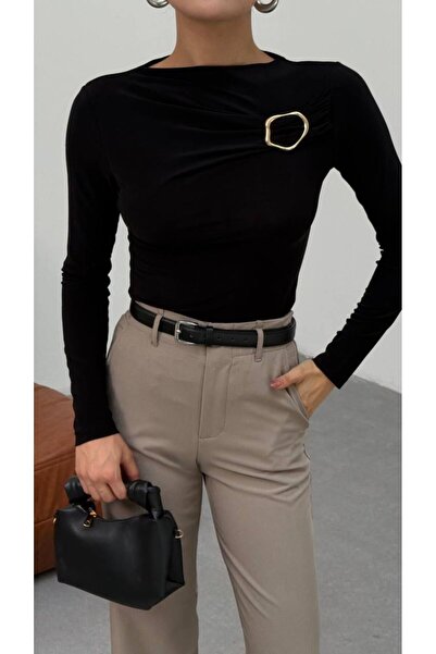 Inno Γυναικεία εύκαμπτη μπλούζα με αγκράφα στο στήθος, ντραπέ σχέδιο και λεπτ...