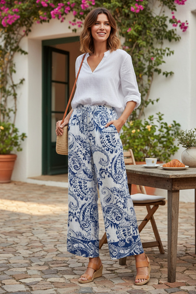 RANDOM Kadın Desenli Geniş Paça Pantolon