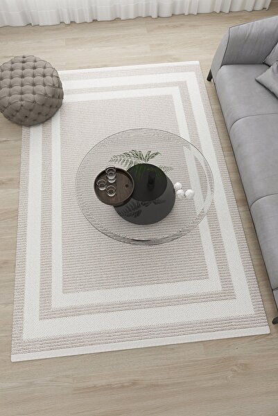 Halliva Valley 4010P Bej-Krem Modern Desenli Yumuşak Dokulu Salon Halısı Mutf...