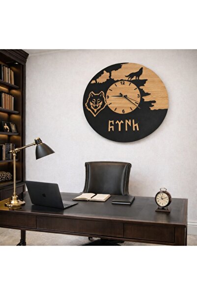 yucisaatleri Turkish Themed Wall Clock Wolf 40 cm Dir .No 1