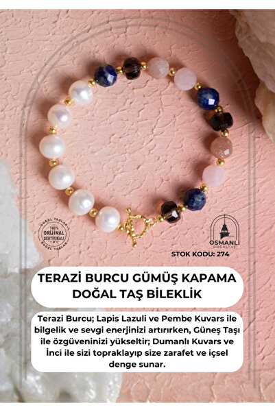 OSMANLI DOĞAL TAŞ Sertifikalı Terazi Burcu Gümüş Kapama Doğal Taş Bileklik (S...