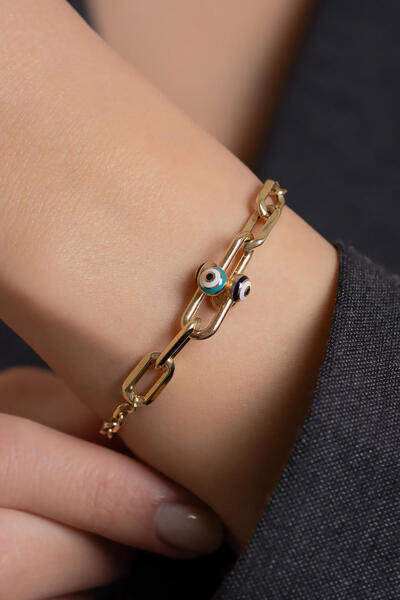 Bayar Gold 14 Ayar Altın 3 Nazar Boncuklu Bileklik-TK