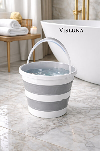 VİSLUNA 12,8 LT Akordiyon Su Kovası Silikon Katlanabilir Banyo Temizlik Kovası