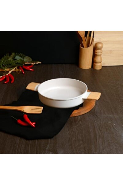 Belariva وعاء خشبي أبيض بمقبض 20 سم