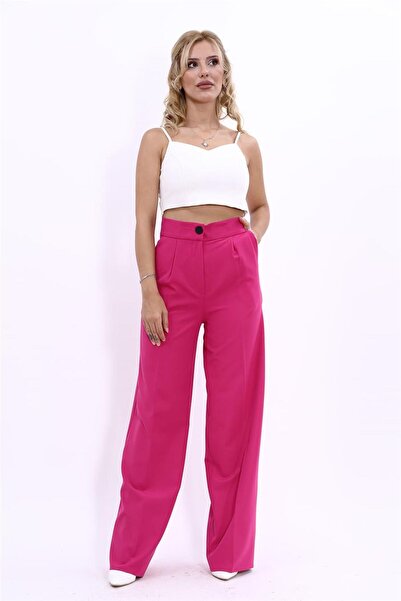 ÖNDER ÖZSOY بنطلون نسائي عالي الخصر بجيوب - لون فوشيا