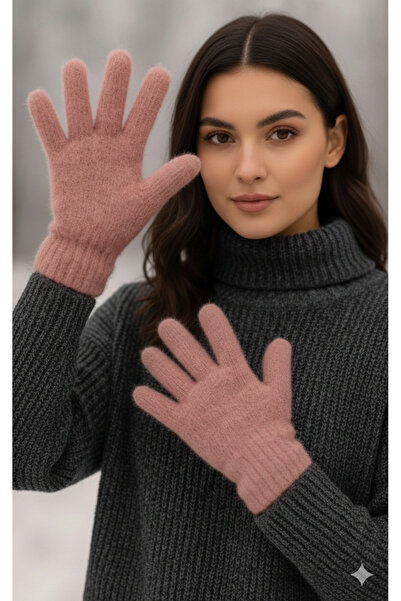 Zee Peluş Uzun Parmak Kadın Yumoş Eldiven Pembe