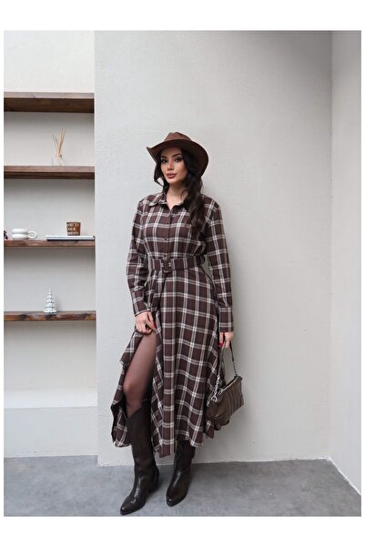 ESRAHELVACI Plaid Asymmetrical Cut Belted Dress
