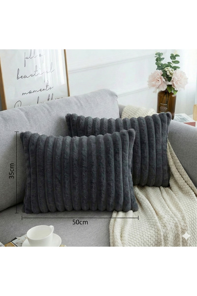 pufftable 2'li fitilli peluş kırlent kılıfı 35*50 antrasit renk yumuşak kadif...