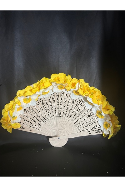 Bridal Luxe Golden daisy + yellow floral design wedding fan