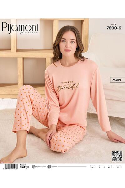 Pijamoni Women's Milan Fabric Long Sleeve Crew Neck Pajama Set