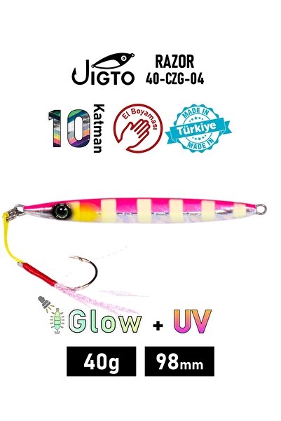 JIGTO Jig, Zoka, Suni Yem, Glow UV Metal Jig, 40Gr 10cm Razor 40