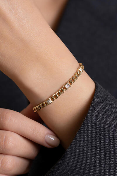 Bayar Gold 14 Ayar Altın Taşlı Kare Bileklik-TK