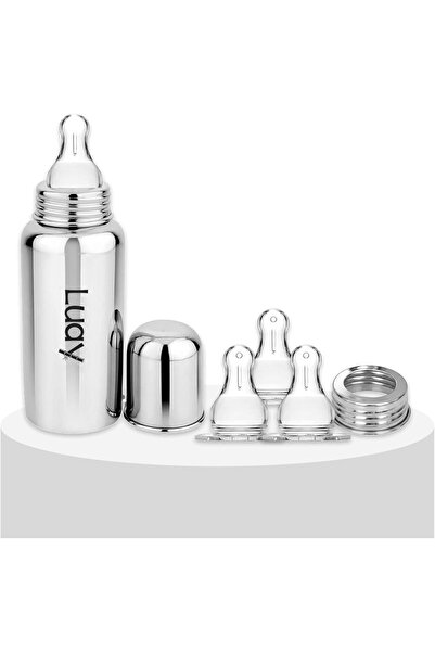 luay Stainless Steel Baby Feeding Bottle 250 ml Includes 3 Extra Soft Silicon...