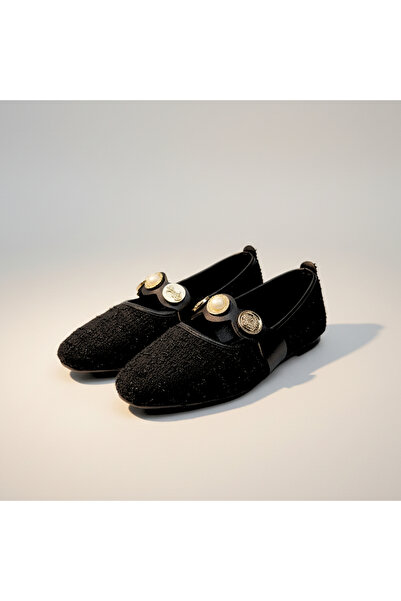 TopukkTrend حذاء باليه نسائي من التويد ماري جين – حزام ذهبي اللون، نعل مريح غ...