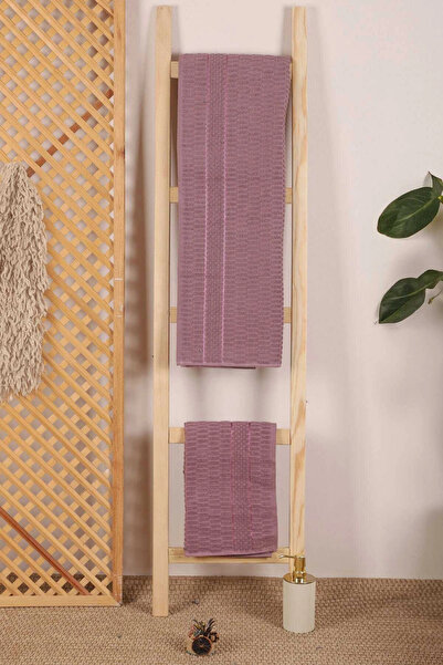 Mira Home 2 Parça Banyo Havlu Takımı %100 Pamuklu Çubuk Desen Mor