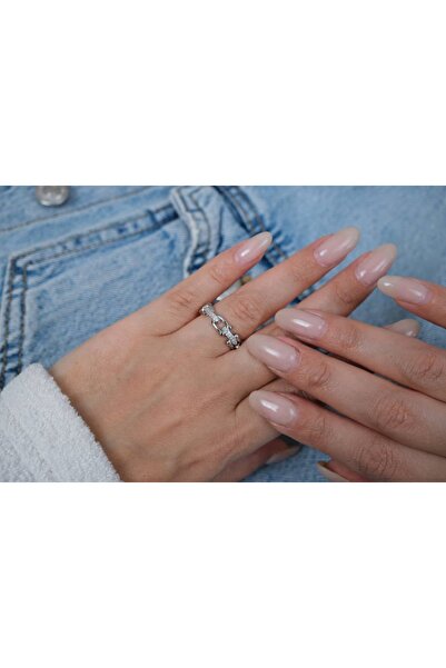 ATELİER TUĞBA خاتم فضي قابل للتعديل مع سلسلة حجرية بيضاوية الشكل YZK162