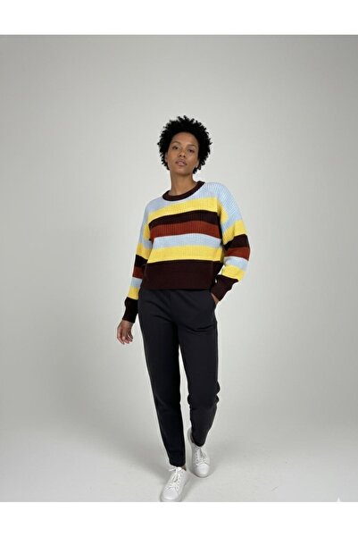 Be Best Women's Brown Color Block Crop Sweater Be346